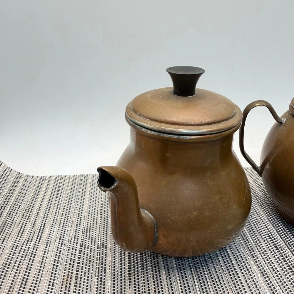 Vintage Copper Creamer and Sugar Bowl Set Rustic Farmhouse Kitchen Decor 2 Piece